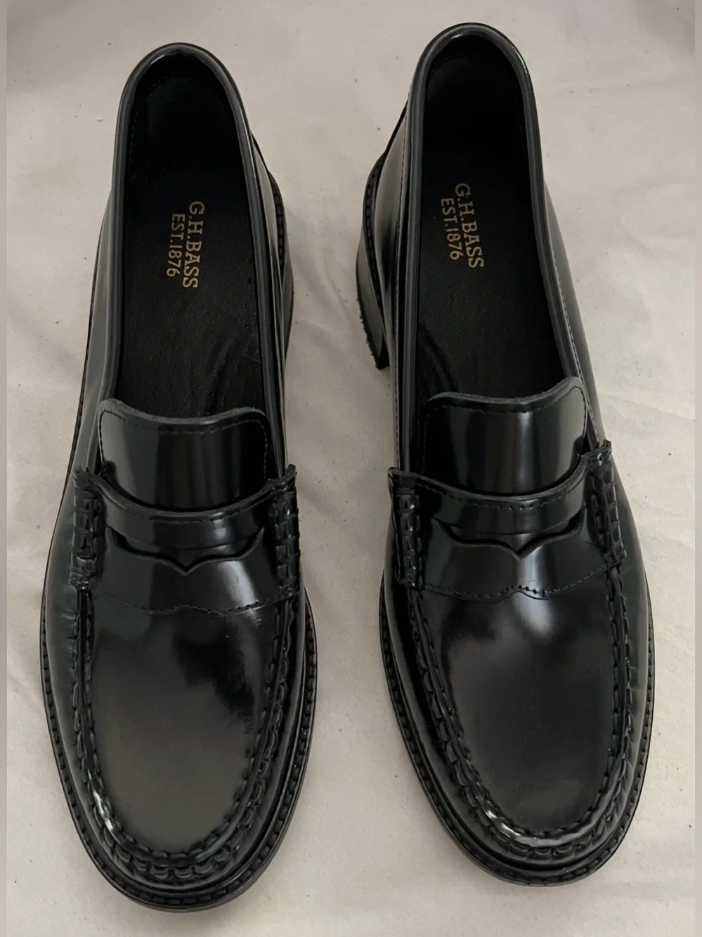 G.H. Bass WHITNEY BLACK LEATHER LOAFER BLOCK HEEL SHOE 9 $200 NEW - Picture 2 of 12